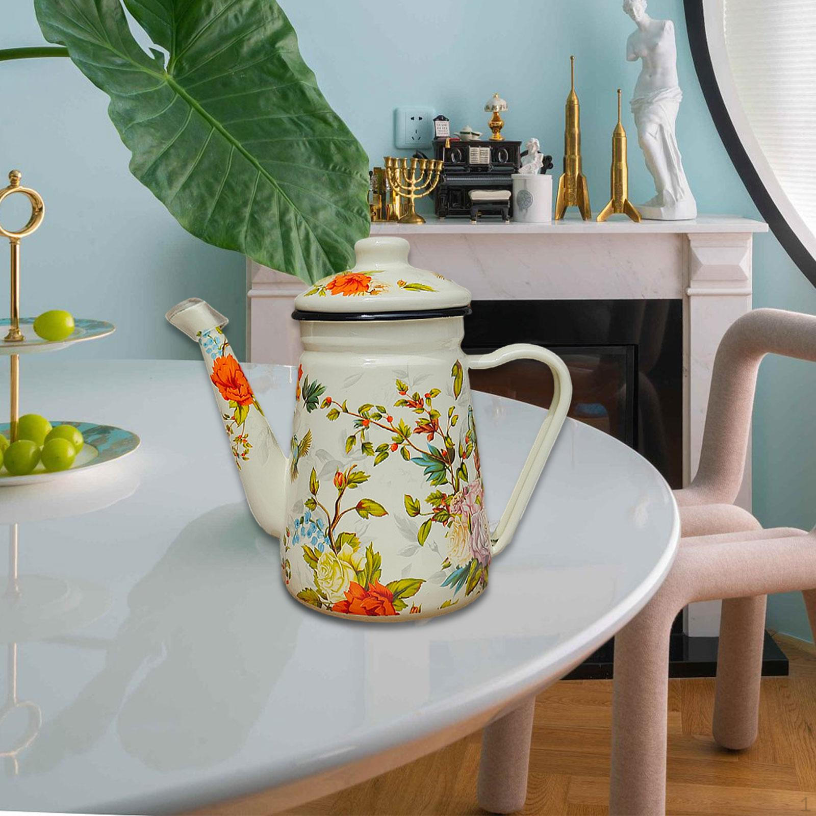 

1,2 л эмалированный чайник многофункциональный кувшин для воды для домашнего офиса кухонная вечеринка Green Leaves