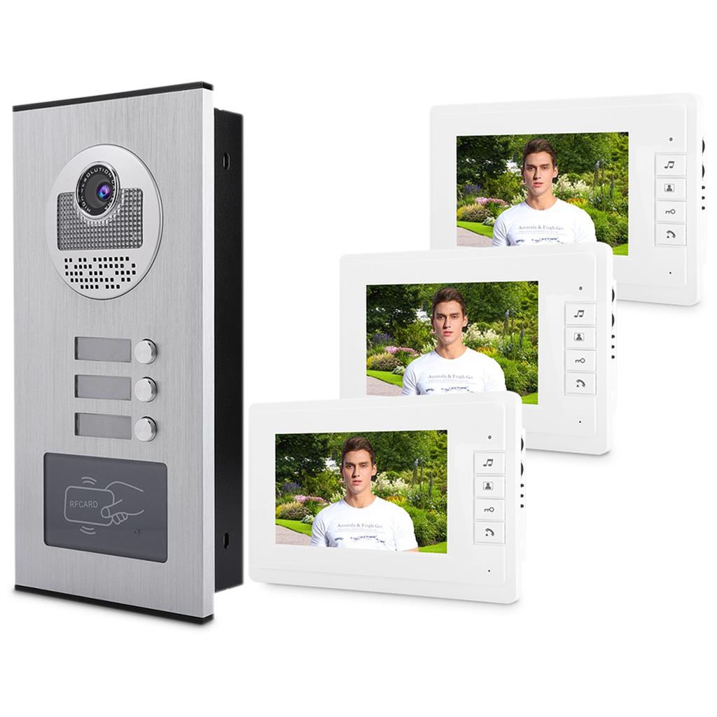 7 Inch HD IR Video Intercom Doorbell One Camera with Three Display