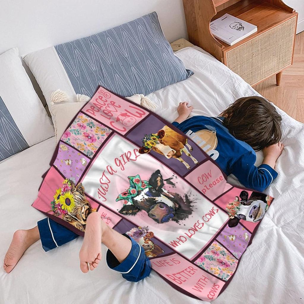 Cow Blanket, Just A Girl Who Loves Cows Throw Blanket, 30 x 40 Inch Throw Lightweight Super Soft Cozy Blankets for Couch Bed Sof