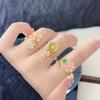 Medieval Vintage Enamel Zircon Flower Opening Ring Niche Design Light Luxury High Sense Ring Woman