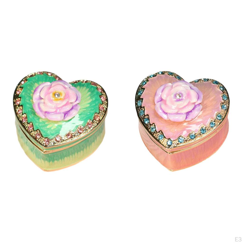 Heart Shape Jewelry Box Organizer Tabletop Decorative Alloy Trinket Holder Case