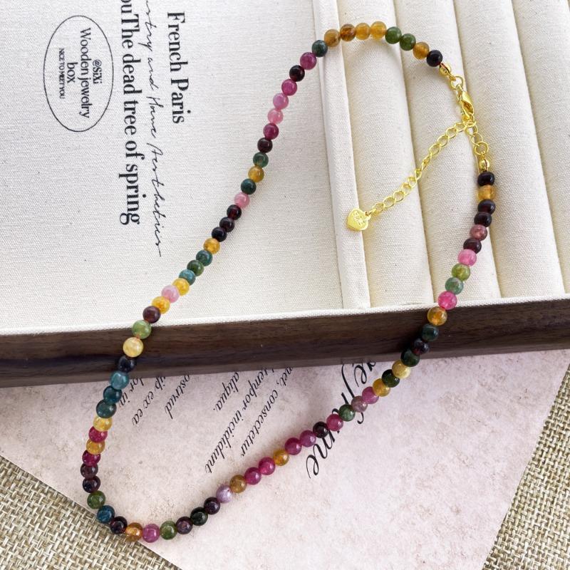 Meier Vintage agate chalcedony beaded necklace - women s medieval style cheongsam accessory, colorful sweater chain