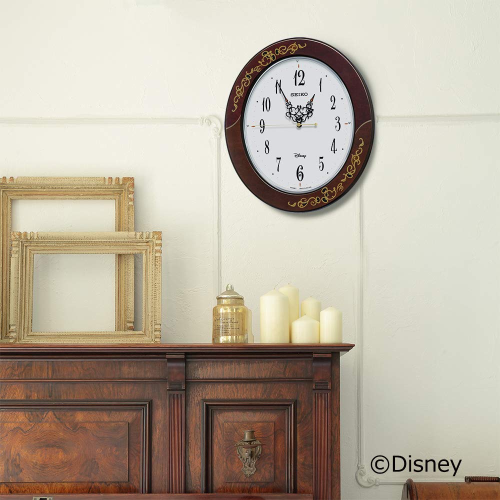 Seiko Clock Wall Clock Character Adult Disney Mickey Mouse Minnie Mouse Radio Wave Analog Brown Arabesque Pattern Gloss Body X X Cm FS510B Size 37.0