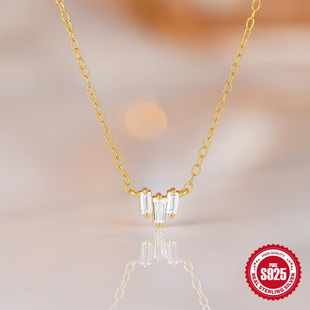 Fashion S925 Sterling Silver Geometric Square Diamond Set Simple Atmospheric Ladies Stacked Necklace Clavicle Chain