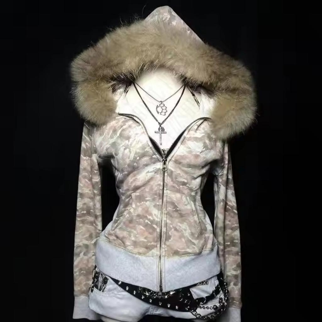 2KWEIRD Y2K Women Graphic Leopard Print Hoodies Clothes Hip Hop Punk Goth Warm Hairy Hooded Sweatshirt Gothic Retro Streetwear