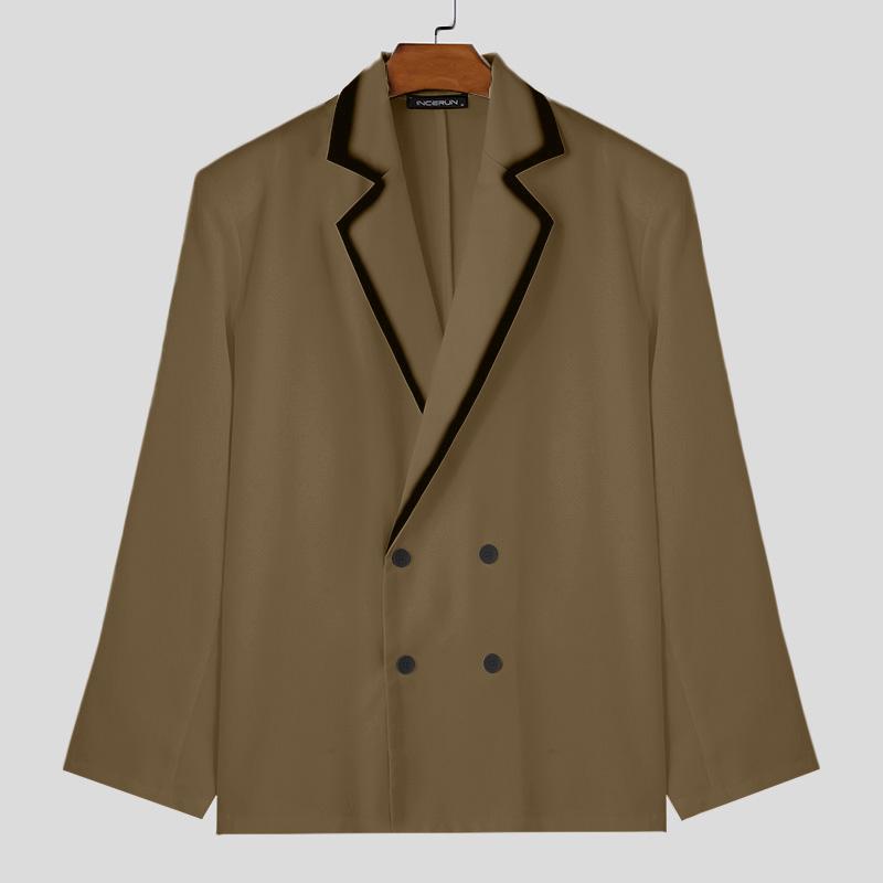 

INCERUN Мужской пиджак с воротником-лацканом и длинным рукавом, с пуговицами, повседневные свободные пальто S коричневый