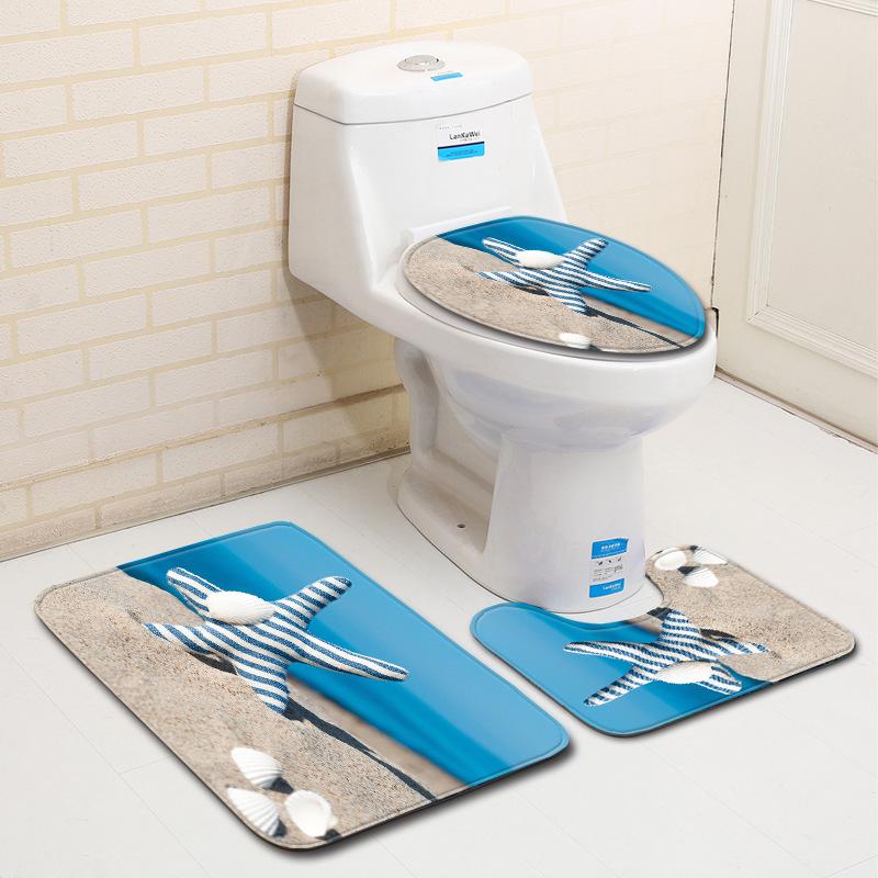 Beach Bathroom Three-Piece Floor Mat Doormat Bathroom Carpet