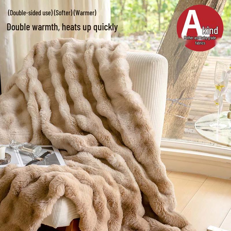 Verdickte Flanell-Winterdecke: Kaninchenhaar, Korallenfleece-Schal für Büronap, Klimaanlage und Sofanutzung