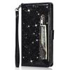 For iPhone 15 Glittery Zipper Pocket Leather Case Wallet Stand Anti-drop Phone Cover