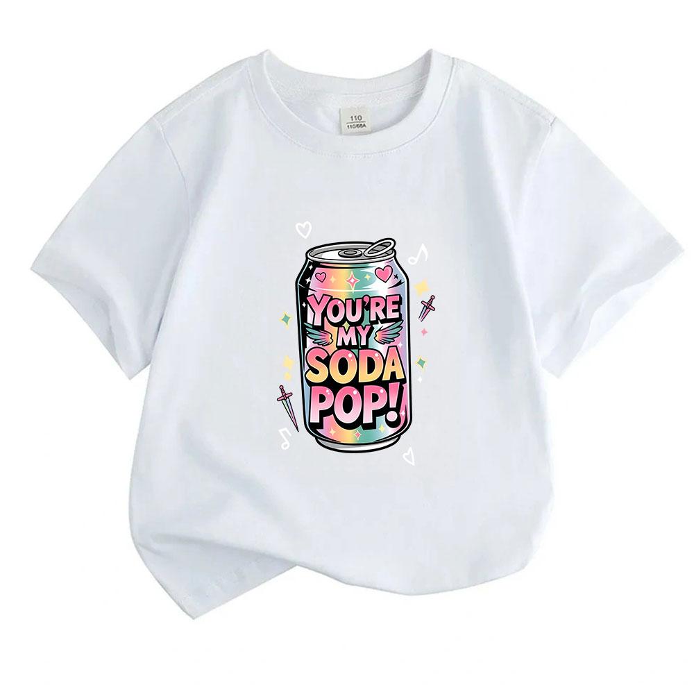 Kids Boys Girls Crew Neck Short Sleeve 100% Cotton T-Shirt, Cute Holographic Soda Can Print You Are My Soda Pop Graphic Casual Soft Daily Tee for Chil