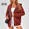 Herbst Winter Damen Kapuzenpullover Mantel Kordelzug Kapuze Reißverschluss Lange Ärmel Einfarbig Taschen Verdickte Sportjacke Locker Alltagskleidung Schulmantel