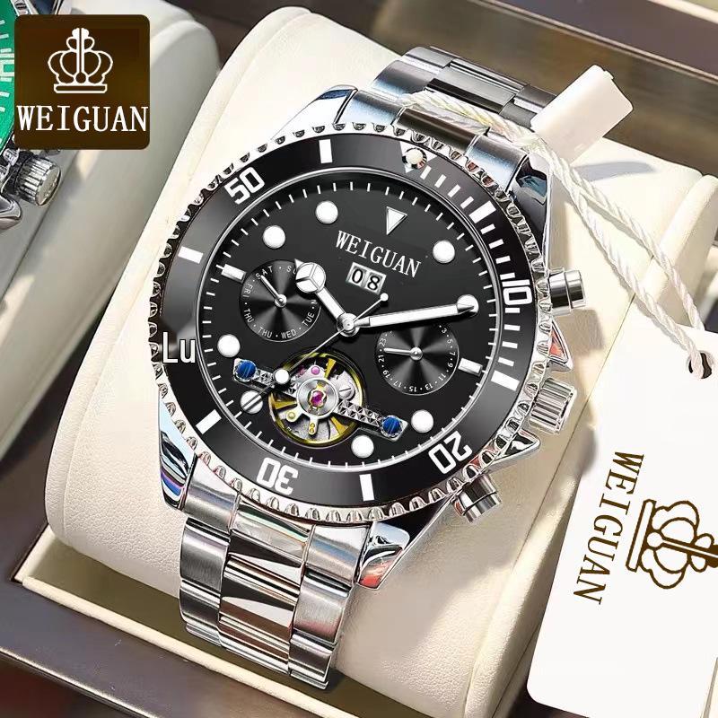 Green Ghost Automatic Tourbillon Men's Watch with Multifunctional Calendar, Luminous Features, and Waterproof Design.