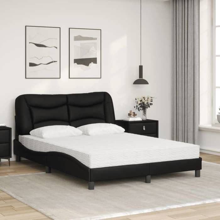 VidaXL Bed with Mattress Black 140x200 Cm Faux Leather 3208724