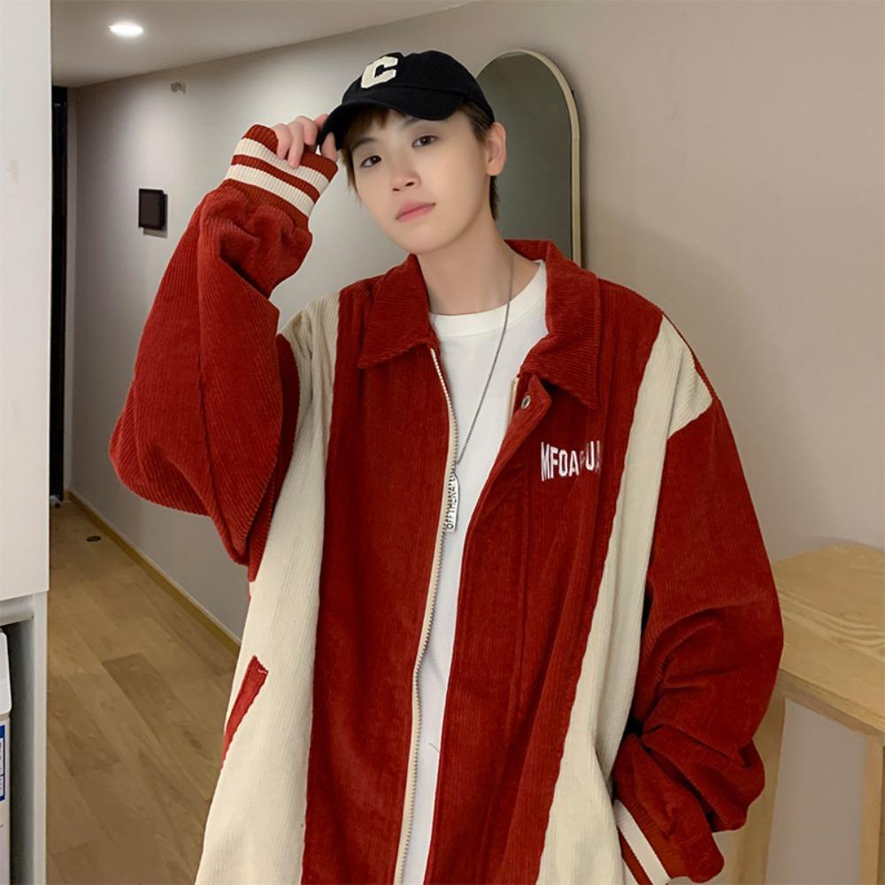 

Винтажная контрастная вельветовая бейсбольная куртка мужская весенне-осенняя в американском трендовом стиле свободная парная повседневная куртка XXXL красный