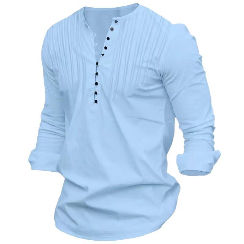 Men's Spring Summer Solid Top Fashion Casual Multi-Button Long Sleeve Shirt