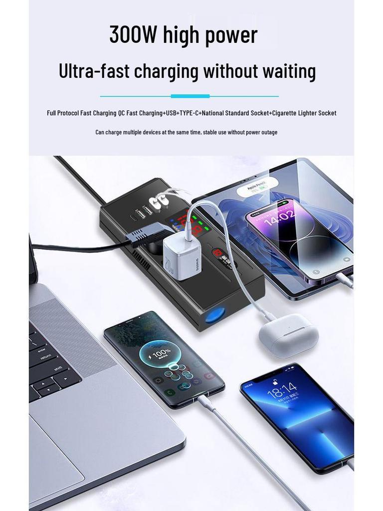 Leistungsstarker 12V/24V auf 220V Auto-Wechselrichter & Schnellladegerät für Limousine/LKW