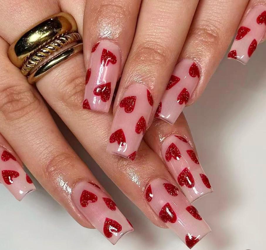 Valentine's Day Heart & Stripe Nail Art Stickers - Short Press-On French Manicure
