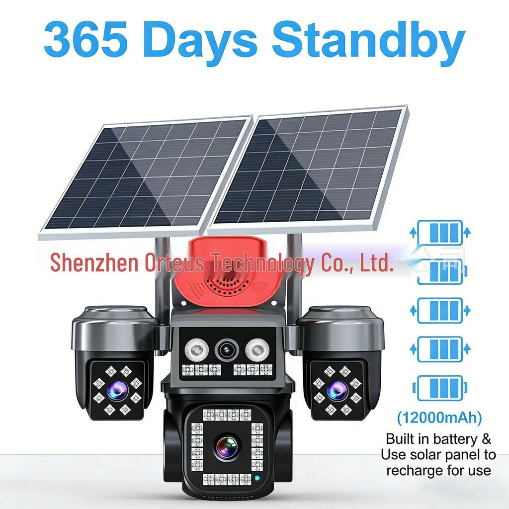 4G Solar Camera with Lifetime Free Data, Low Power, All-Day Recording, 4-Lens, No Network or Power Needed