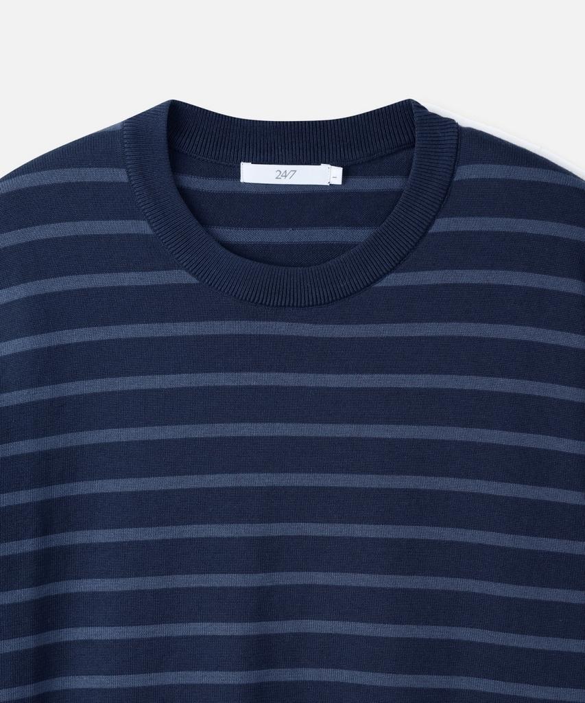 247Silijeu Supima Cotton Striped Half Knit Dark Navy