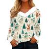 Women's Casual Fashion Long Sleeve Christmas Printed Flannel Collar Top