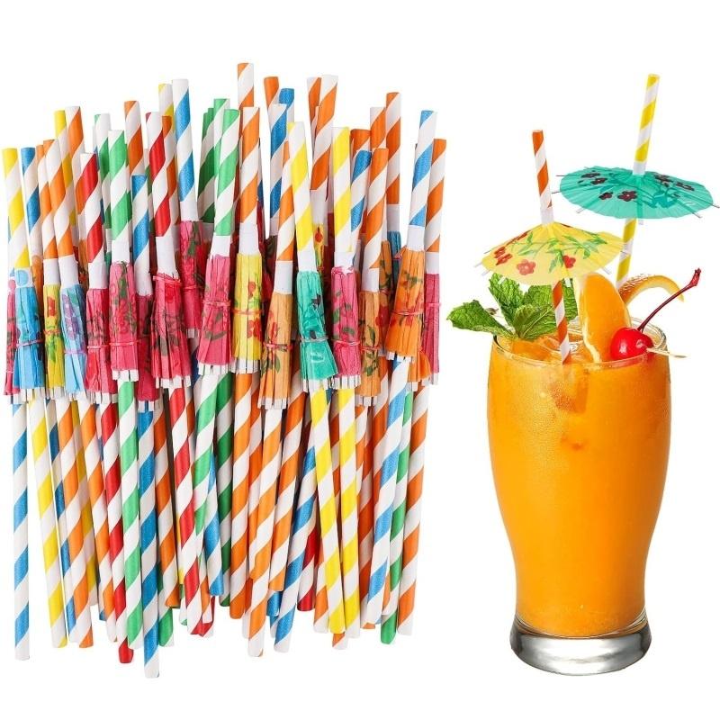 50x Cocktail Umbrella Straws Tropical Hawaiian Pool Party Drink Decoration Straw