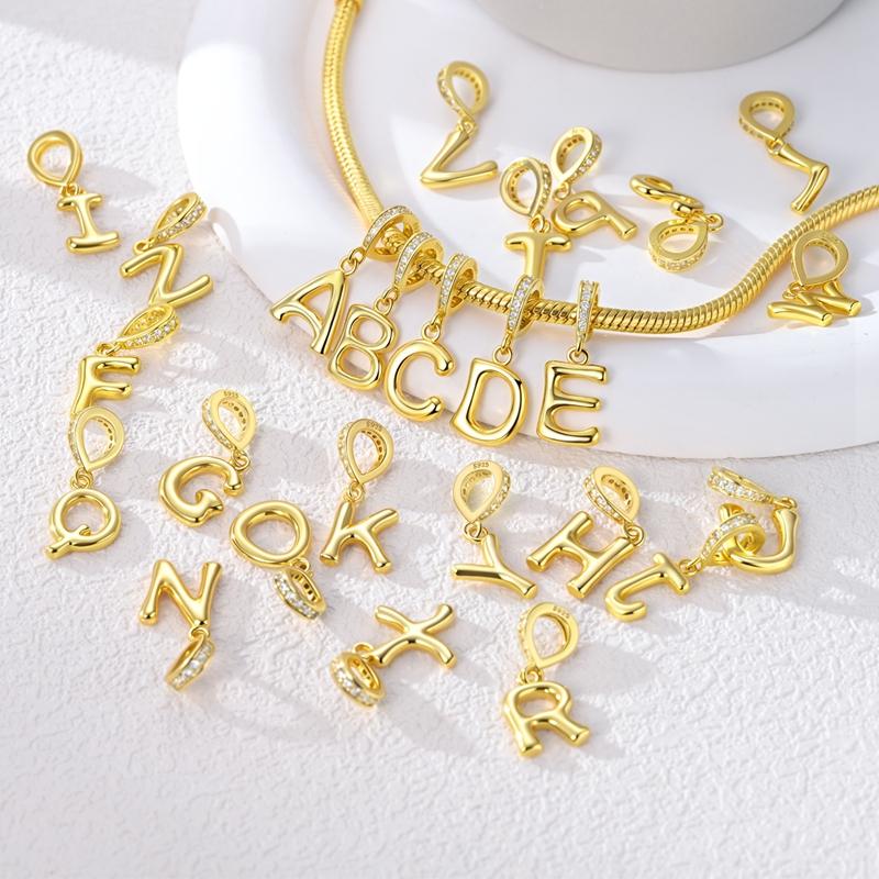 Charms Original Copper Gold 26 Letters A-Z Alphabet Charms Beads Pendent Fit Bracelet Diy Woman Man Jewelry Making