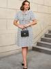 AOMEI White Women Dresses Short Sleeve Printed Slim Fit Knee Legnth Office Work Dress Plus Size