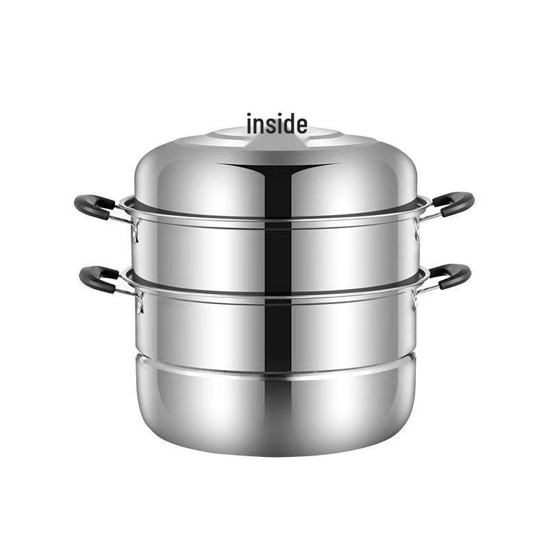 Stainless Steel Double-Layer Steamer Pot for Induction & Gas Cookers, Large Size, Ideal for Steaming Buns and Fish