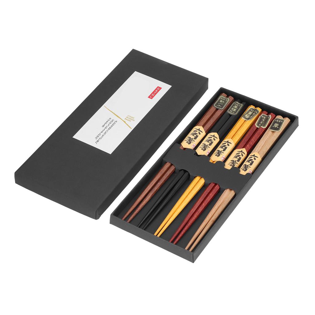 Chopsticks Set 5 Different Colors Natural Wood Antislip Design Feel Comfortable Chopsticks