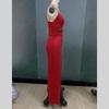 Women Evening Party Strap V Neck Satin Solid Color Package Hip High Split One Piece Dress