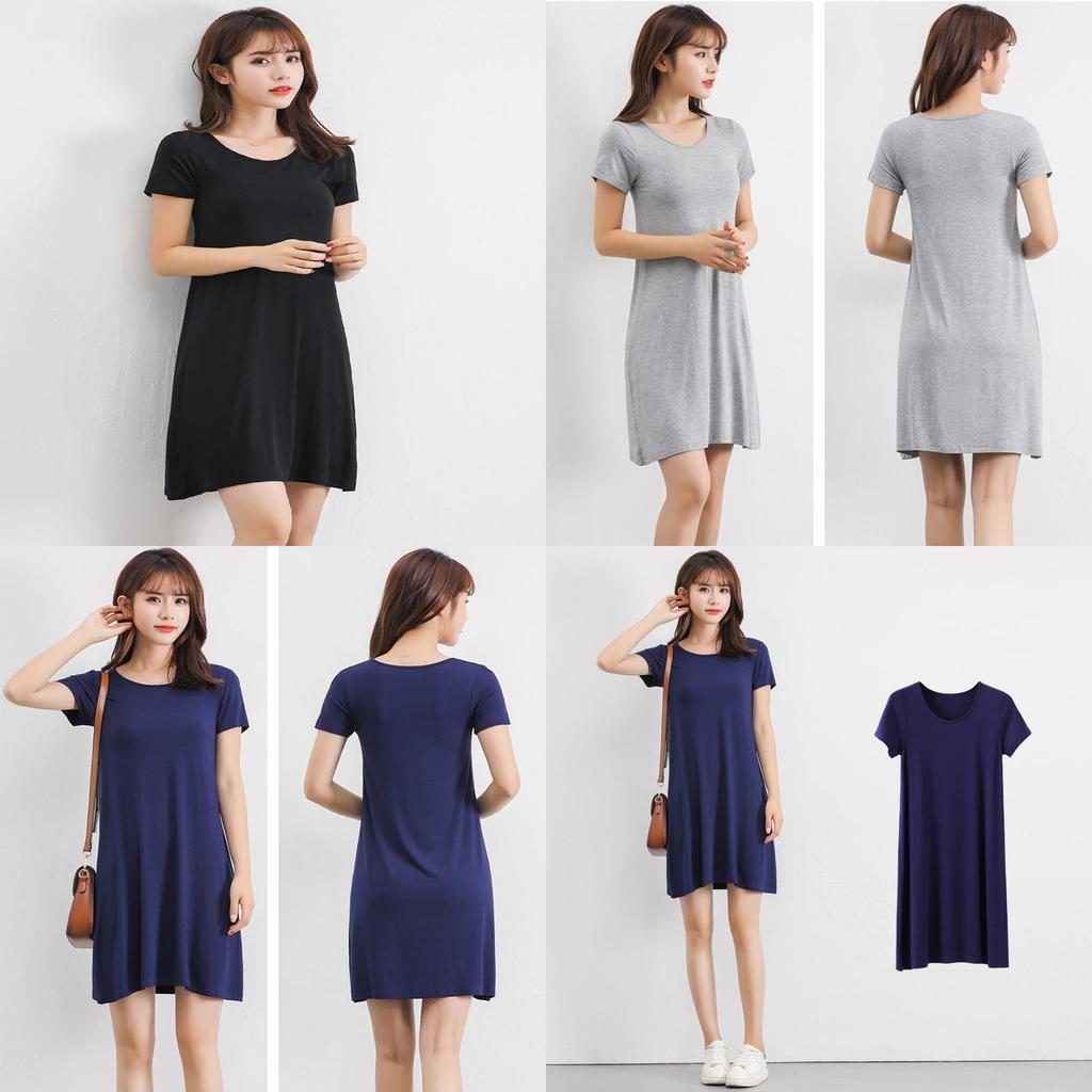 Women's Summer Short Sleeve Casual Sundress Tops Mini T-shirt Dress In Vibrant Modal