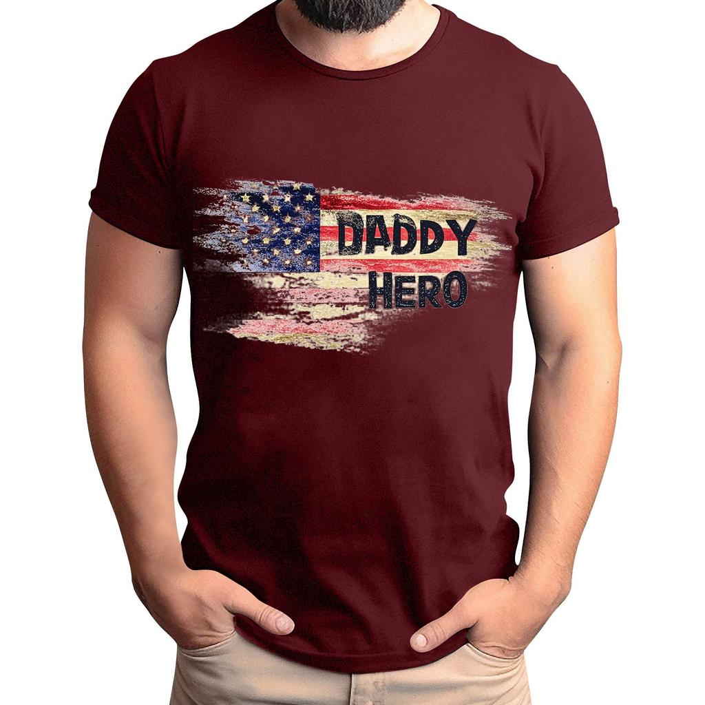 Tricou de Bărbați cu Imprimeu Steag pentru Ziua Tatălui, Top Lejer Casual cu Mânecă Scurtă