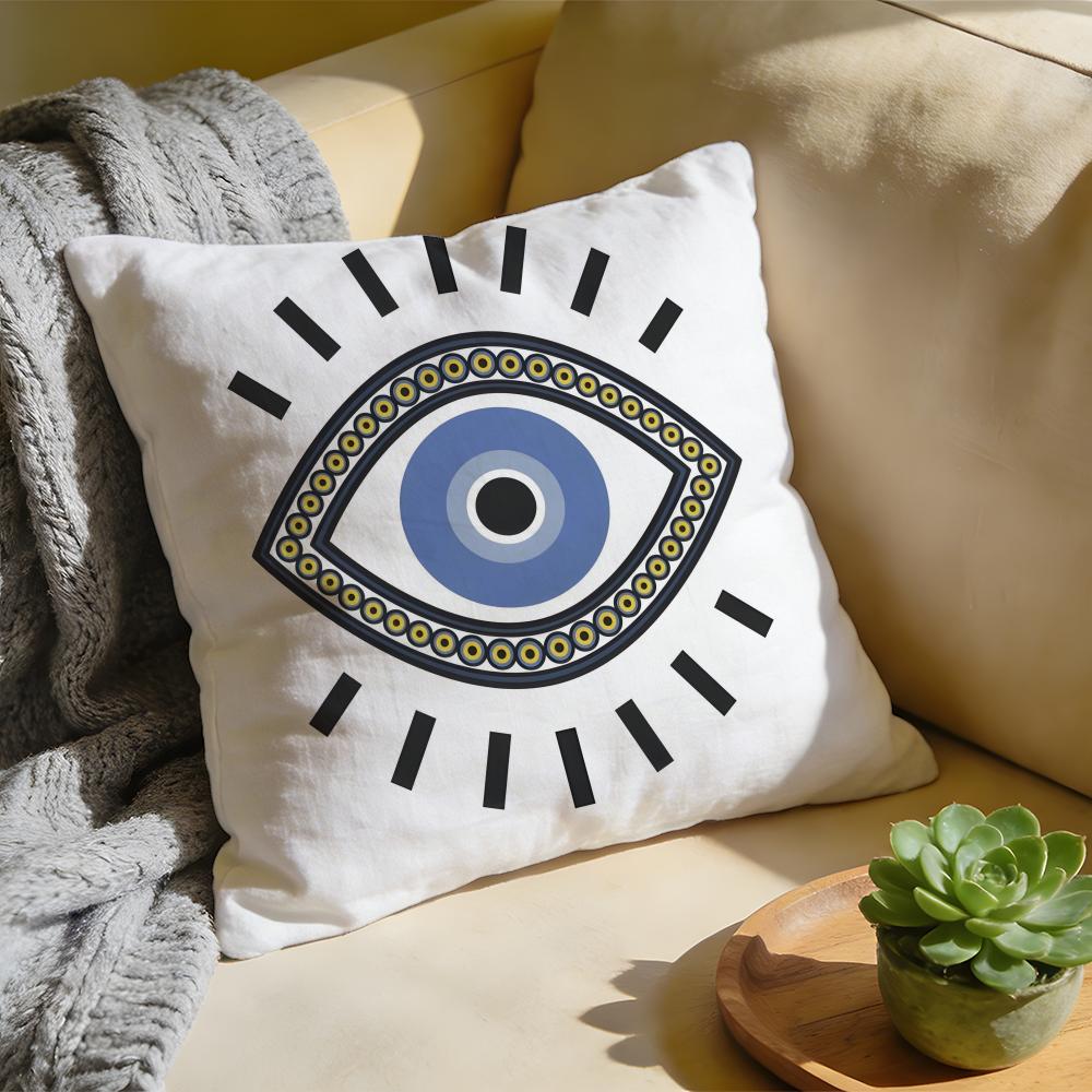 Cushion Cover Washed Linen Soft Breathable Decorative Case for Sofa Home Pillow Cover Evil Eye Symbol Art Print