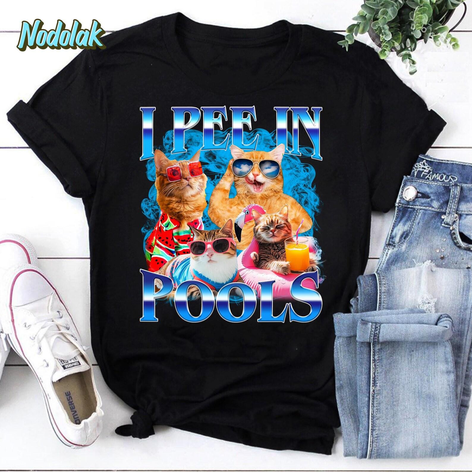 I Pee in Pools Cat Shirt – Funny Pool Meme T-Shirt, Summer Swim Humor Tee, Sarcastic Cat Graphic, Crazy Cat Lady Gift, Beach Party Shirt L