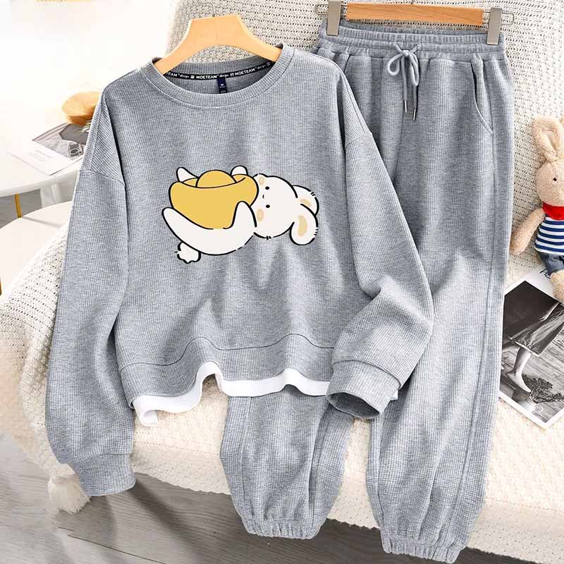 Women Suits Sets Large Size Pullover Sweatshirt Pants Thickened Top Longs Pants Two-piece Oversize 2PC Suit