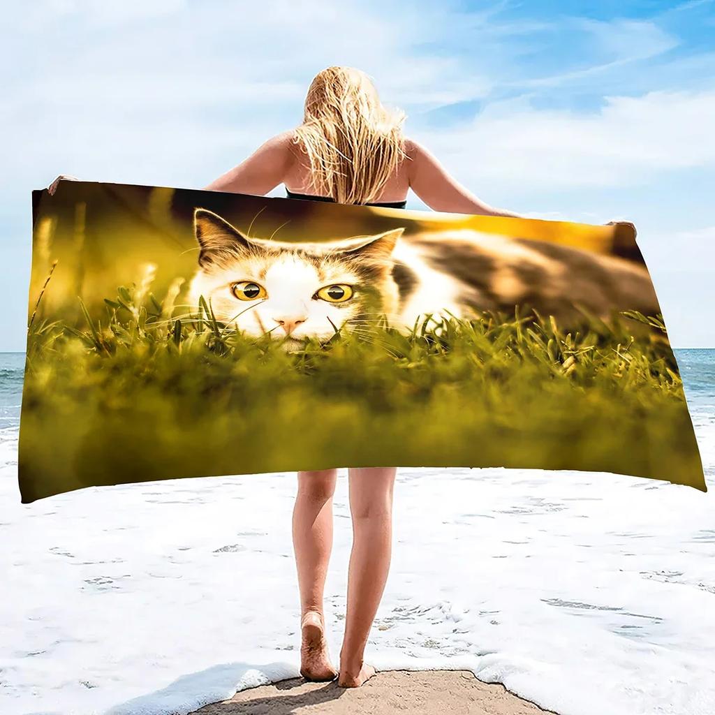 Kitten Cat Microfiber Beach Towel,Oversized Soft Absorbent Quick Dry Sand Free Thin Lightweight Beach Towel,Pool Swimming Towels