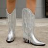 Pointes Aiguës, Talon Épais, Kick d'un Pied, Style Européen et Américain Hivernal, Bottes Longues Unisexes, Bottes Mi-Mollet à Franges pour Femmes