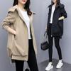 Khaki Loose Korean-Style Mid-Length Hooded Trench Coat for Women - Black Temperament Outerwear for Spring and Autumn
