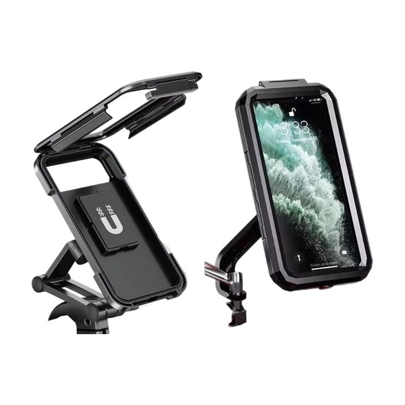 Motorcycle Phone Holder Full Enclosed Waterproof Touch Display Support 3 Axes Adjustable Base Secure Locking Mechanism