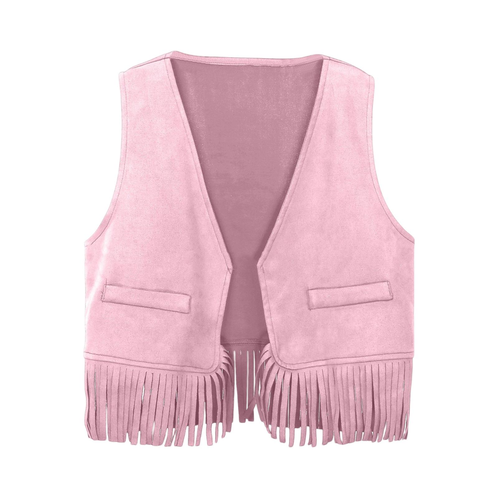 

Kids Fringe Sleeveless Vest - Loose Summer Tank Top 120 рожевий