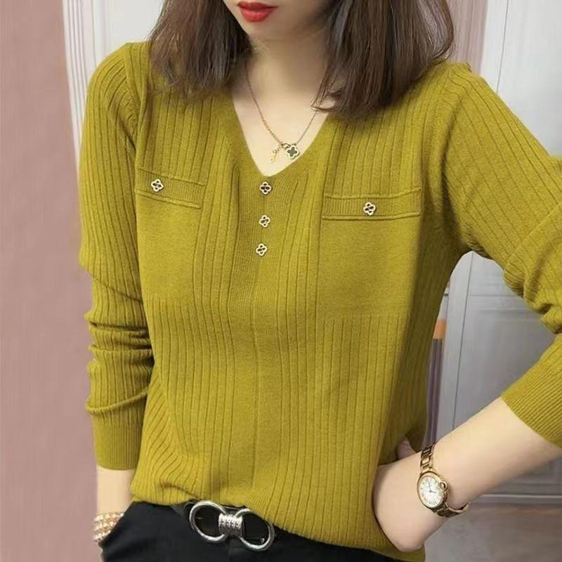 Women's Autumn Fashion Knitted Long Sleeve Sweater - Korean Style Loose Slimming Blouse