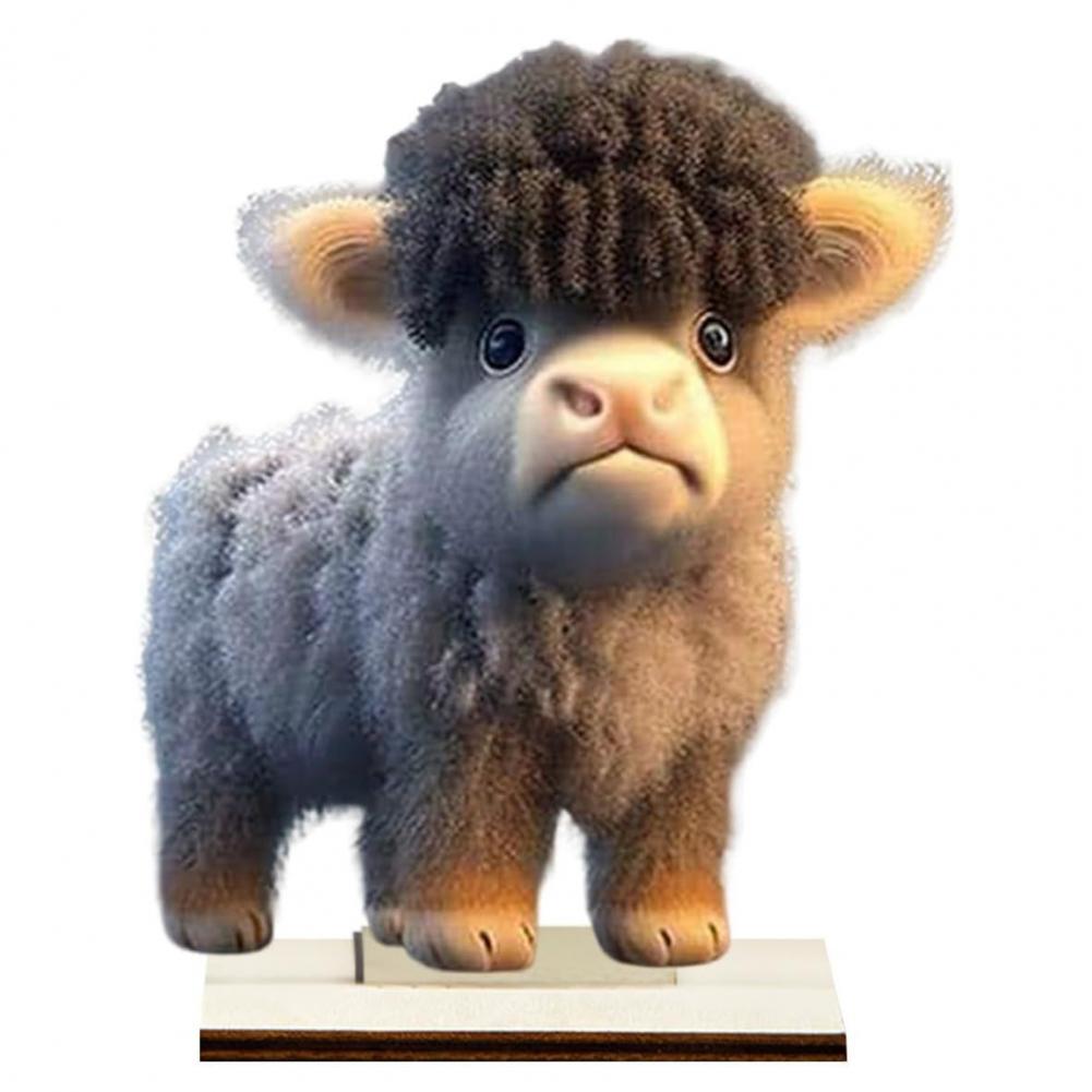 Christmas Ornament Holiday Decoration Ornament Adorable Cartoon Highland Cow Wooden Home Table Ornament with Fine Workmanship