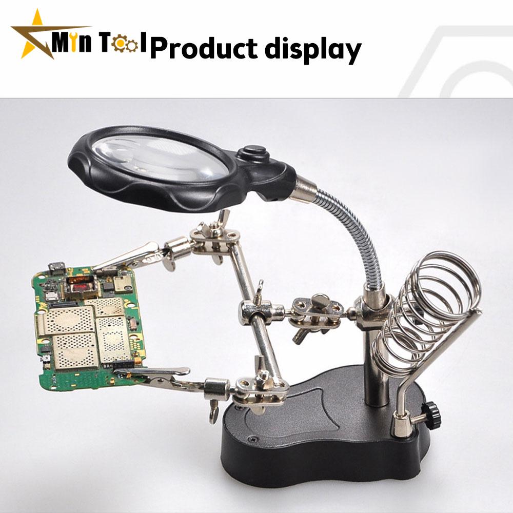 LED Clamp Soldering Iron Stand Helping Hands Magnifying Glass Magnifier Welding Equipment Electronic Component Repair Tools