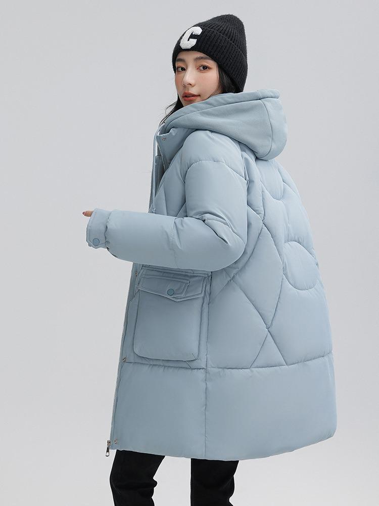Autumn and Winter Women's Thickened Hooded Coat Loose Mid-length Fake Two-piece Windproof Warm Jacket Cold-proof Clothing
