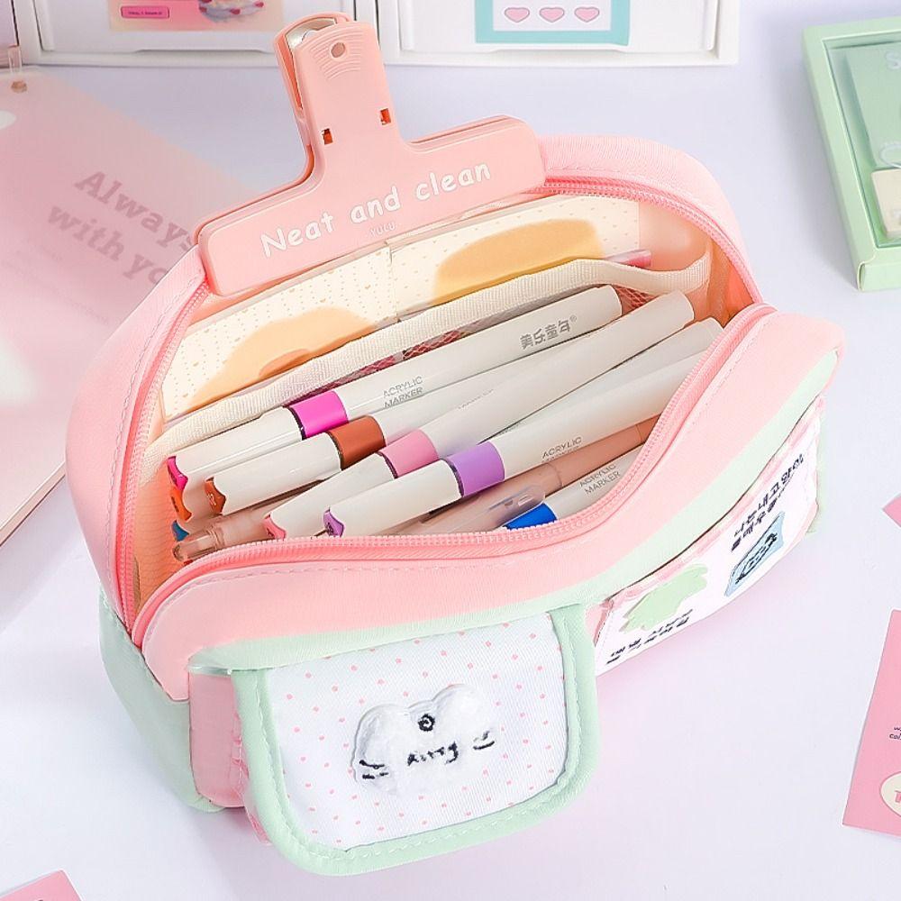 Cute Kitten Pencil Case Color-blocking Stationery Pouch Multi-functional Pen Bag  School Supplies