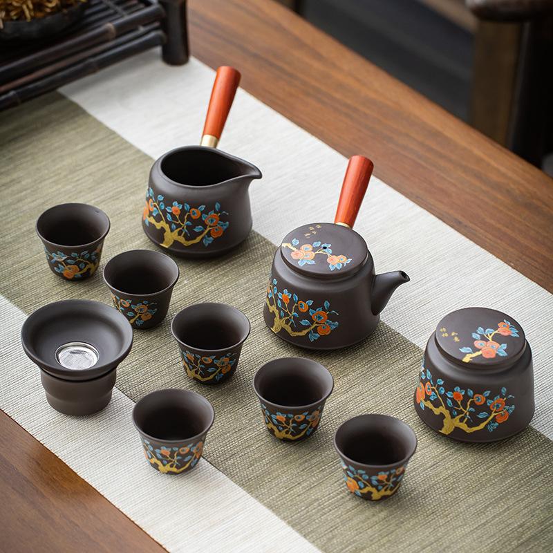 Purple sand travel tea set, ceramic kung fu portable storage bag, teapot, teacup, complete set of business gifts, portable