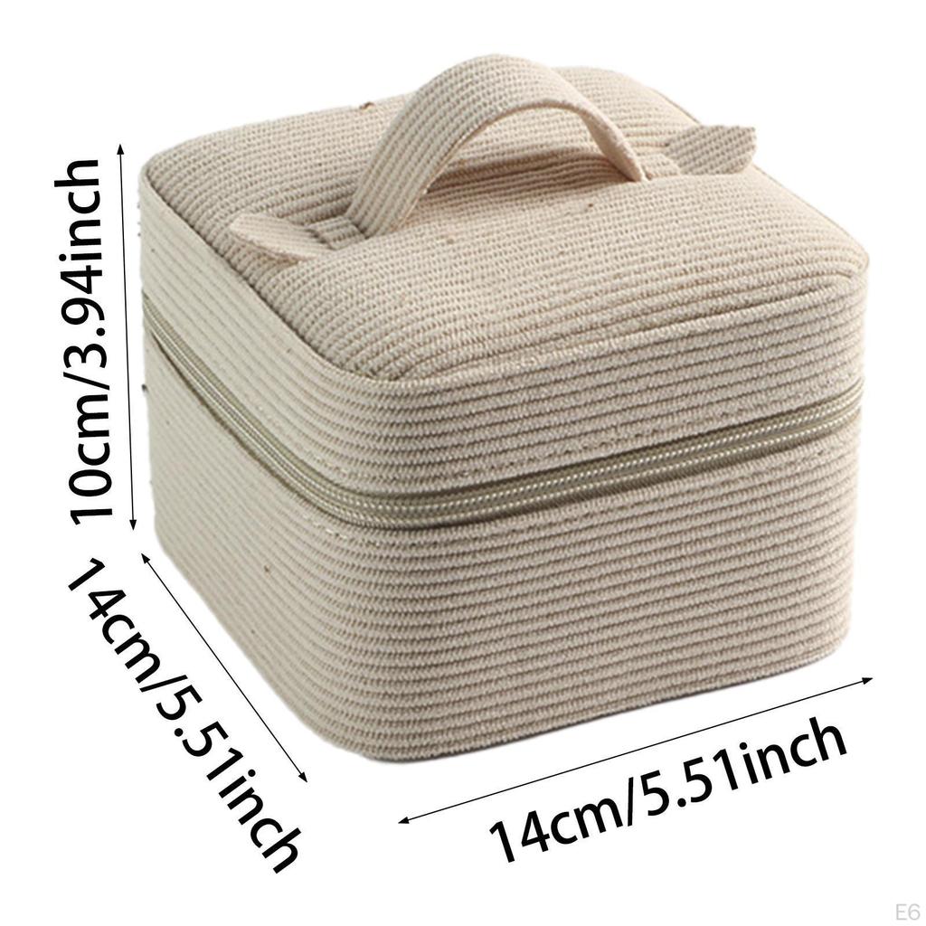 Corduroy Jewelry Box Organizer Container Desktop Gift Zipper Display Case for Bangles Dresser Women