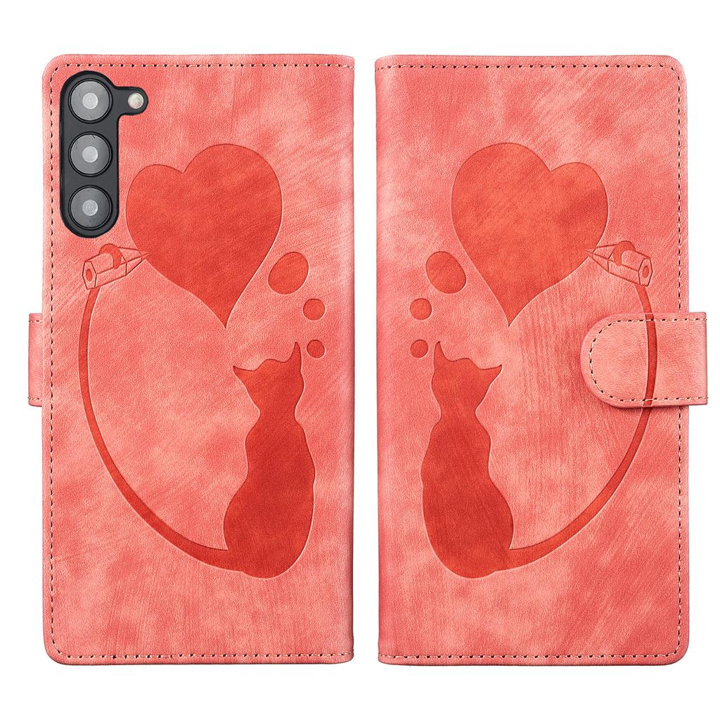 For Samsung Galaxy S23 Phone Case Cute Cat Imprint PU Leather Wallet Flip Cover