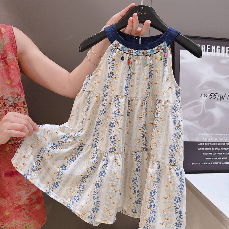 Girls Casual Dresses Lightweight Breathable Floral Print Sleeveless Strap Dress Kids Little Girls Summer Daily Wear Sundress 80