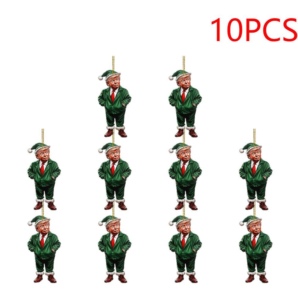 

10 шт. Акриловый рождественский декор в стиле Трампа, подвесное украшение для автомобиля и дерева, идеальный праздничный подарок, забавный мультяшный кулон